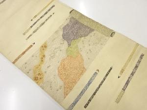 アンティーク　波に草花・筆模様織出し袋帯（材料）